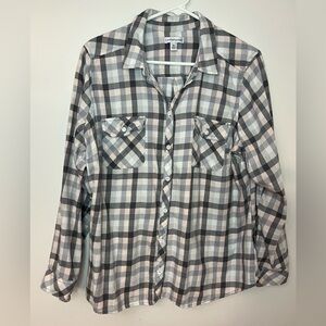 Croft & Barrow Gray Blush Pink Plaid Button Down Shirt Women’s XL 100% Cotton